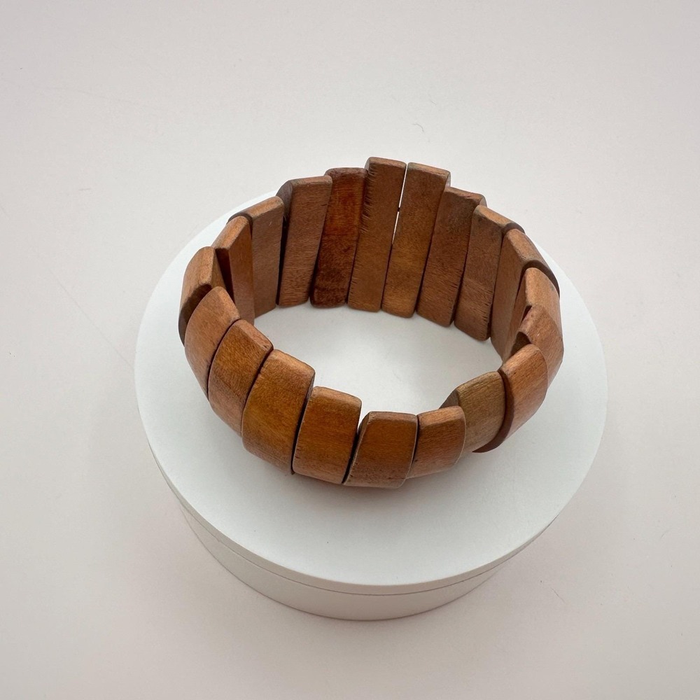 Vintage 80s Wooden Panel Link Bracelet Segmented Chunky Ethnic Cuf Retro Jewelry View 4
